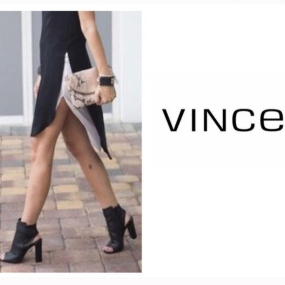 Vince. Black Leather Faye Peep Toe Heeled Booties - Picture 2 of 11